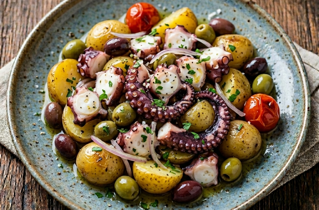 Polpo tiepido con patate e olive